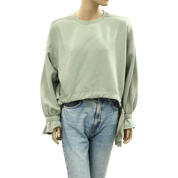 Maeve Anthropologie Big Top Sweatshirt Cotton Pullover Solid Green XS 286376 - Picture 3 of 7